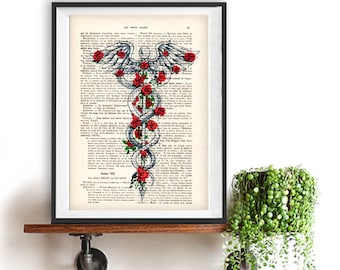 Caduceus Symbol, Medical Art, Medicine, Rod of Asclepius Poster, Doctor Office Art, Doctor Symbol Art Print, Dr. Symbol