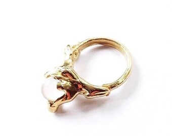 Tiny Molten Brass Crystal Ball Ring