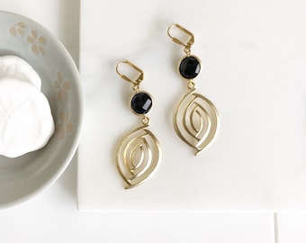 Black and Gold Dangle Earrings. Black Earrings. Jewelry. Drop Earrings. Dangle Earrings. Gift for Her. Black Earrings. Jewelry.