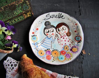 Handmade ceramic dish with illustration