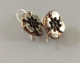 Earrings .999 silver gold, black patina finish