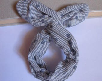 Bun stripe blue and white polka dot headband