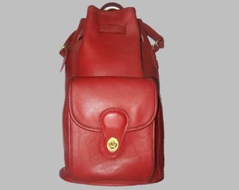 COACH Vintage Dark Red Leather Top Handle Drawstring Bucket Backpack # 9992.