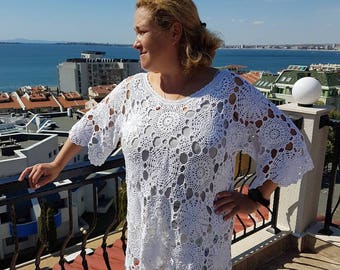 Ladies white tunic crochet / custom
