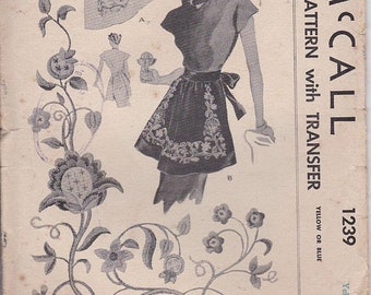 ON SALE 1940's Sewing Pattern - McCalls No 1239 Womens Apron, No Printed Transfers - One Size UnCut Factory Folded.