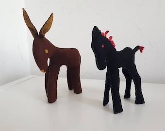Vintage Felt Donkey and Horse
