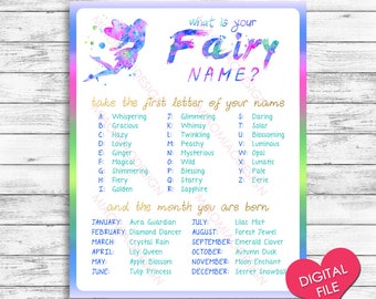 Fairy Name Game, Fairy Party, Party Printables, Instant Download Party Decorations, Fairy Party Decor, Birthday Party Decor, Fantasy Party