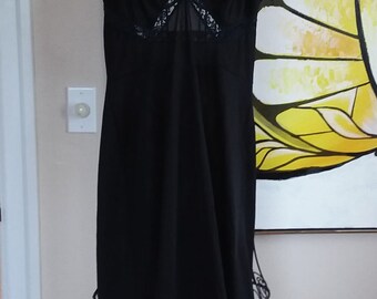 Vintage Vanity Fair Black Slip with Chiffon Fringe