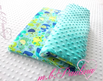 Turquoise Elephant baby blanket with cuddly turquoise plush Minky, personalization possible