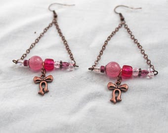 "Pink Triangle and small knot" earrings