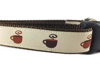 Dog Collar, Coffee Dog Collar, 1 inch wide, adjustable, quick release, metal buckle, chain, martingale, hybrid, nylon