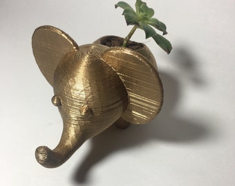 3D Printed, Air Planter, Gold Planter, Cute, Stocking Stuffer, Elephant flower pot, Fun,Succulent Planter, Simple Planter, Elephant Planter