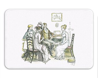 Pride & Prejudice Bath Mat, Jane Austen Gifts, Period Drama Decor, Book Home Decor, Memory Foam Bath Mat, White Bathroom Rug Printed in USA