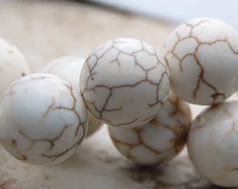 10mm Golden Matrix Creamy White Magnesite Round Beads -15 inch strand