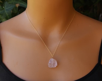Raw Rose Quartz Necklace, Rose Quartz Pendant, Gold Fill, Sterling Silver, Dainty Necklace, Pink Gemstone, Minimalist Necklace, Delicate