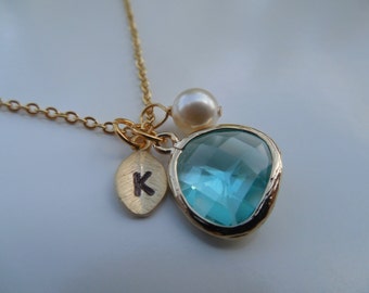 Bridesmaid Necklace, Gold or Silver Aquamarine March Birthstone Necklace, Bridesmaid Gift, Flower Girl Gift, Birthday Gift