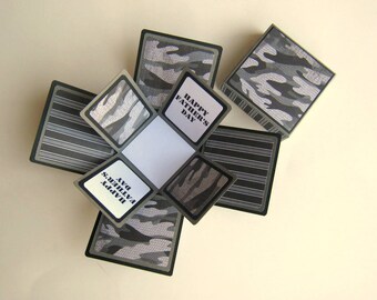 Father's Day Card Exploding Box Black and Gray Camouflage