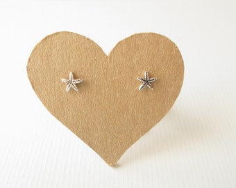 1 pair of 6 mm Small Star Fish, Oxidized Sterling Silver post stud earrings, Nickel free .