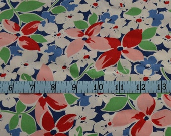 Hi De Ho Fabric - Flower Fabric - Red, White and Blue - Quilting Fabric - By The Yard - Cotton Yardage - Fat Quarter, Half Yard
