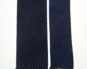 Vintage Cotton Knit Necktie - Navy Blue - Square End Tie