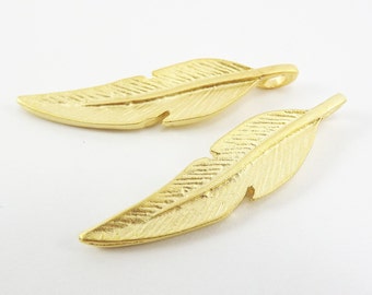 Gold Artisan Feather Pendant Gold Plated over Sterling Silver