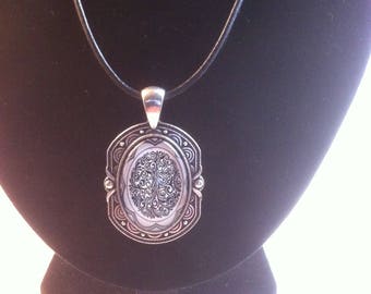 Antique style pattern pendent necklacewith a leather cord, handmade
