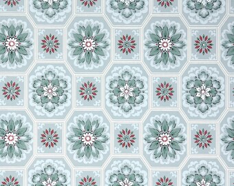 1940s Vintage Wallpaper - Blue Red Green Snowflake Geometric