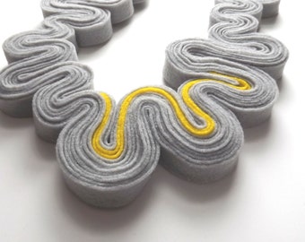 Neon Statement Necklace Felt Necklace Felted Jewelry Recycled Eco Friendly Felt Bib Necklace In Neon Yellow