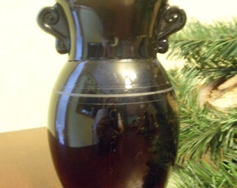 L. E. Smith Black Amethyst Handled Vase