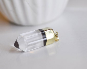 Gold support natural Crystal point pendant - 40mm