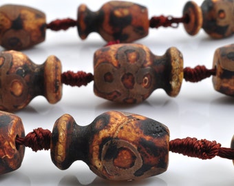11 pcs of Tibetan Agate Matte Agate eyes vase beads in 12-13 wide x 19-23mm length