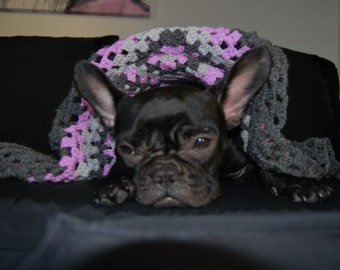 French Bulldog Blanket for Dogs Crochet Handmade Afghan Granny Square /TRACKING CODE PROVIDED
