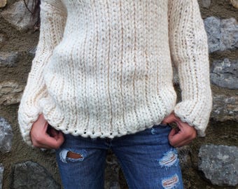 Chunky sweater Ivory sweater Knit Sweater Turtleneck sweater