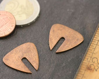 Copper stamping. Modern, unique, copper charm. No hole. 7/8" x 3/4". Priced per pair. Beadwork, Jewelry making, Jewelry supply. Metal work.