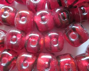 Red and Black Cube Lampwork Glass Beads 22x22mm 8 Beads