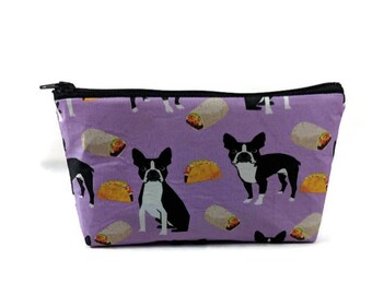 French Bulldog Makeup Bag, Tacos and BurritosMakeup Pouch, Zipper Pouch, Zipper Bag, Dog Cosmetic Bag, Dog Zipper Bag, Dog Pouch