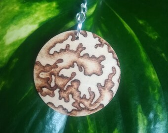 Art pyrography keychain earth swirls keyring