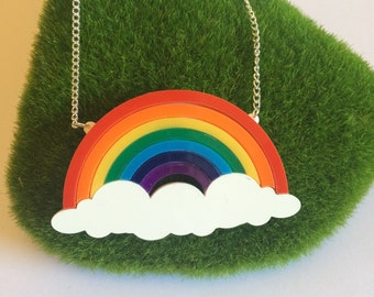 Acrylic Bright Rainbow & Cloud Necklace