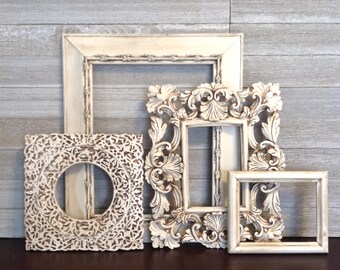 4 Piece Antique White Frame Gallery - Open Wall Frames - Frame Wall Decor