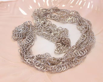 Long Silver Tone Circle Loop Filigree Chain Necklace Retro Vintage Great Mother's Day Gift