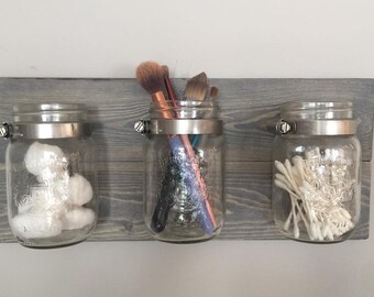 Décoration murale pot Mason, Mason Jar organisateur, Decor rustique Mason Jar, organisateur de maquillage, organisateur de bureau, organisateur de salle de bain, bureau organisateur