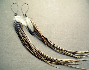 Long Feather Earrings - Extra Long Earrings - Feather Jewelry - Statement Earrings - Bohemian Earrings - Boho Jewelry - Long Tribal Earrings