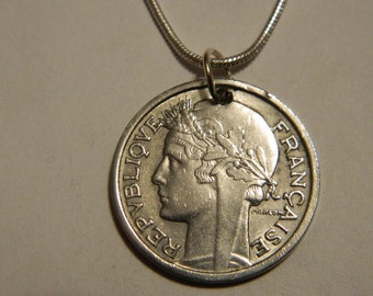 1948 France Coin Pendant and Chain Necklace French Coin Jewelry French Lady Liberty Coin Necklace