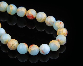 Blue Snakeskin Beads , Round Snake skin Beads , Gemstone Beads , Jasper Beads , Natural Stone Beads , 6mm 8mm 10mm 12mm Beads 15.5" Strand