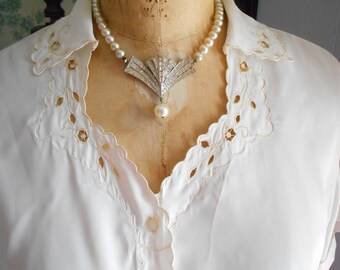 Simple Off White 1950's Button Down Blouse