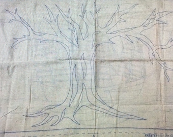 PHENTEX 1970s Vintage Punch Needle Rug Cloth Only 32 x 22 Tree or Ship