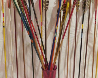 Vintage wood arrows set. Decorative vintage wooden arrows. Pick up to 6 archery colorful painted wood shafts with feather fletchings