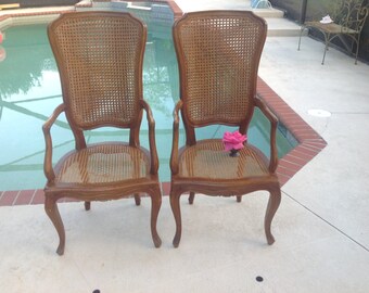 DOUBLE CANE ARM CHAIRs / Pair of Antique French Provincial Style Cane Arm Chairs / Tall Back Double Cane Arm Chairs at Retro Daisy Girl