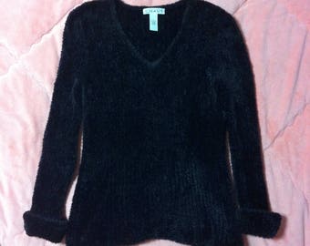 90s Vintage Black Fuzzy Sweater, 90s Vintage Black Sweater Pullover, Black Fuzzy Sweater, Black Sweater