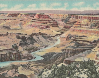Vintage 1950's Vintage Linen Postcard Near Lipan Point in the Grand Canyon National Park in Arizona and The Colorado River Below